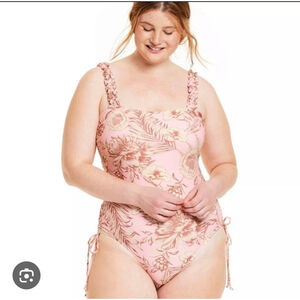 Women's Aguabendita Pink & Brown Floral One Piece Swimsuit XXL